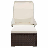 Vidaxl ligbed met luifel en kussen poly rattan bruin