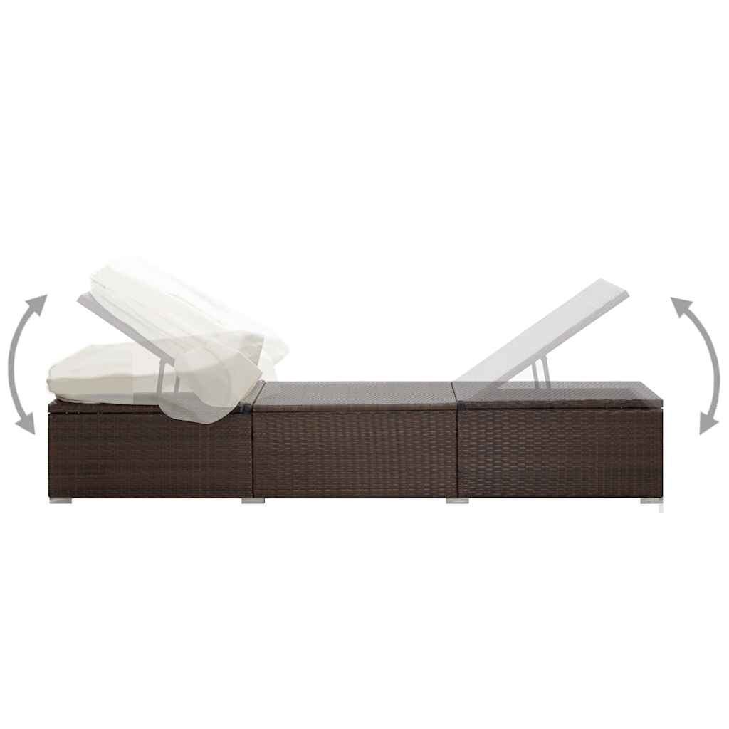 Vidaxl ligbed met luifel en kussen poly rattan bruin