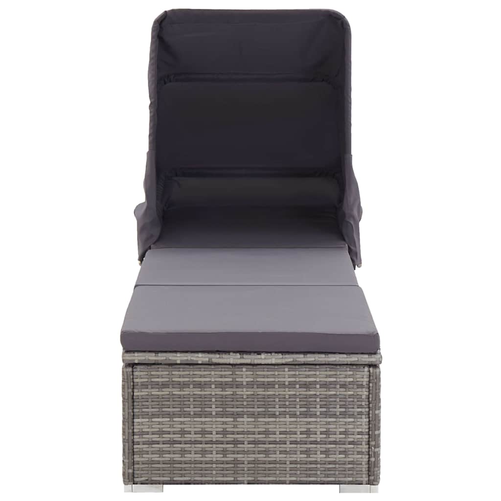 Vidaxl ligbed met luifel en kussen poly rattan grijs
