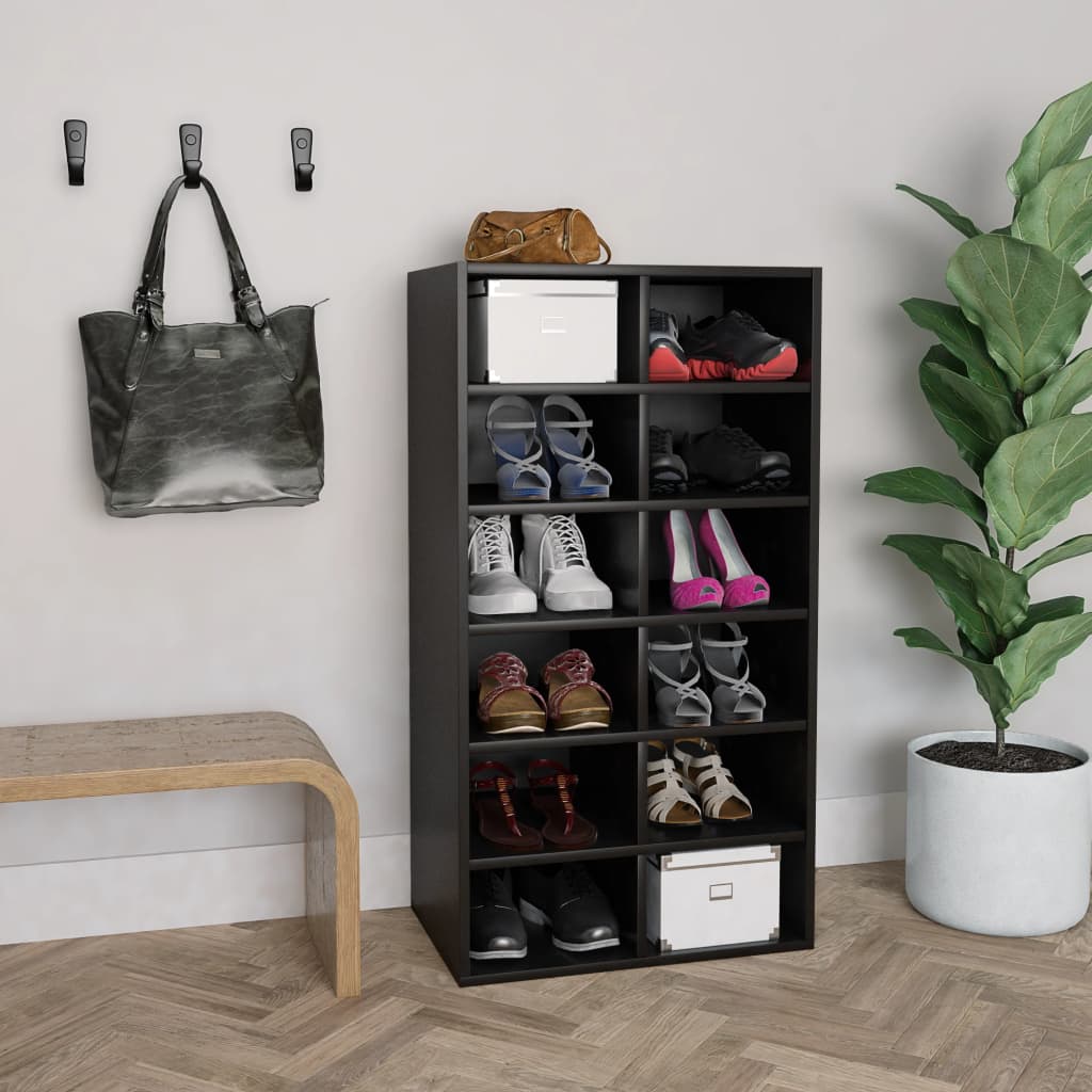 Vidaxl Shoe Rack 54x34x100.5 cm de madera procesada Negro