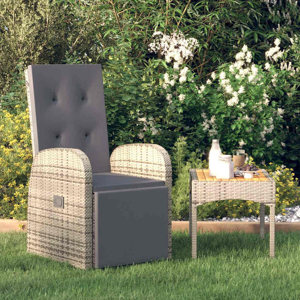 Vidaxl tuinstoel verstelbaar met kussen poly rattan grijs