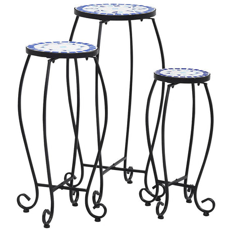 Vidaxl bijzettafels mozaïek 3 st keramiek blauw en wit