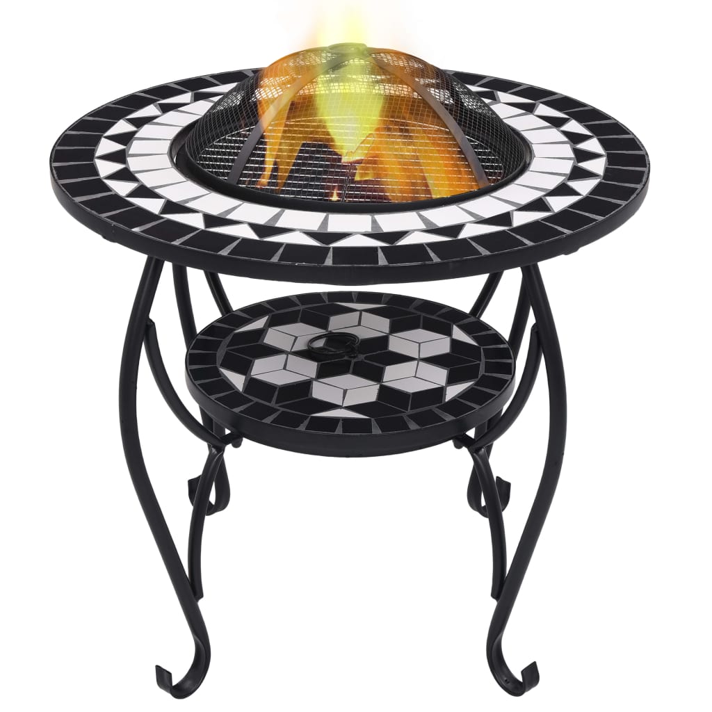 Vidaxl Fire Table Mosaic 68 cm Keramična črno -bela