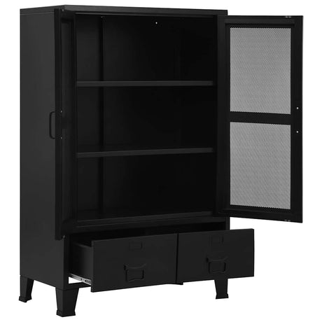 Vidaxl kantoorkast met gaasdeuren industrieel 75x40x120 cm staal zwart