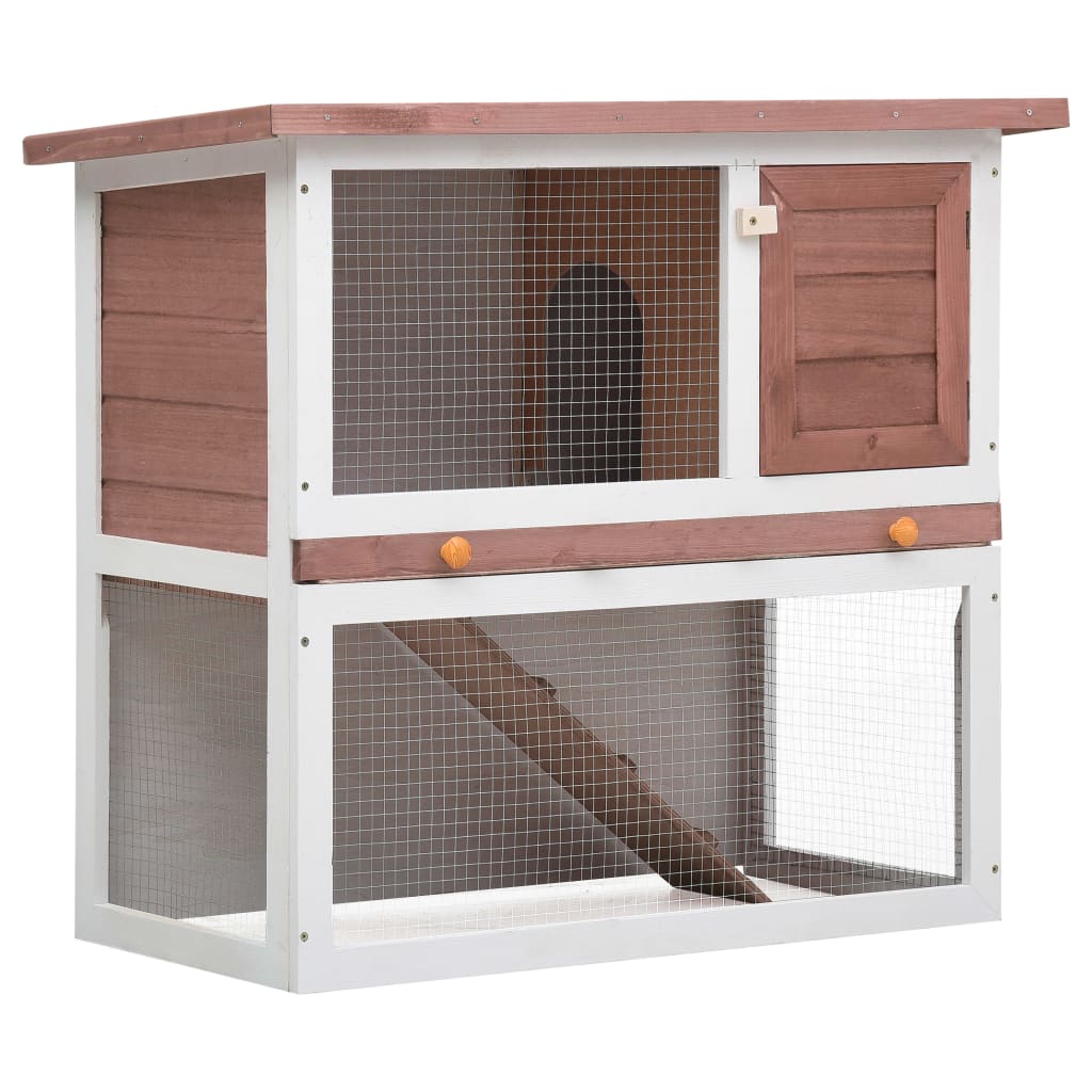 Vidaxl Rabbit Hutch za zunanjost z 1 vrati iz lesa rjave barve