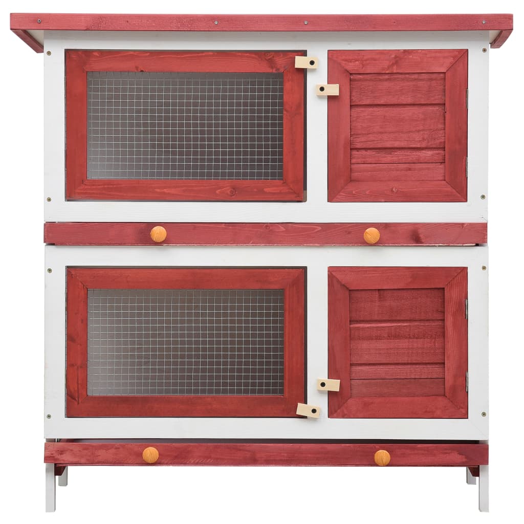 Hutch di coniglio Vidaxl per l'esterno con 4 porte in legno rosso