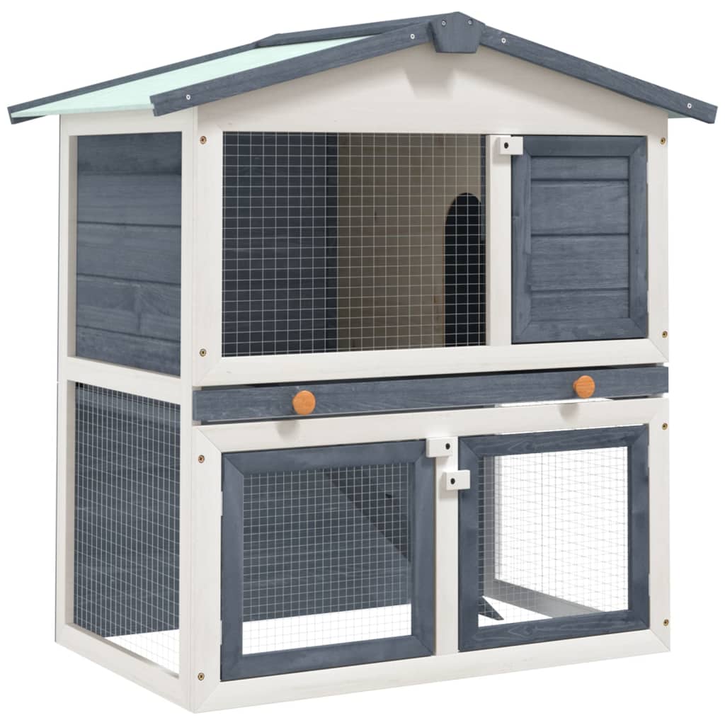 Vidaxl Rabbit Hutch pour l'extérieur avec 3 portes en bois gris