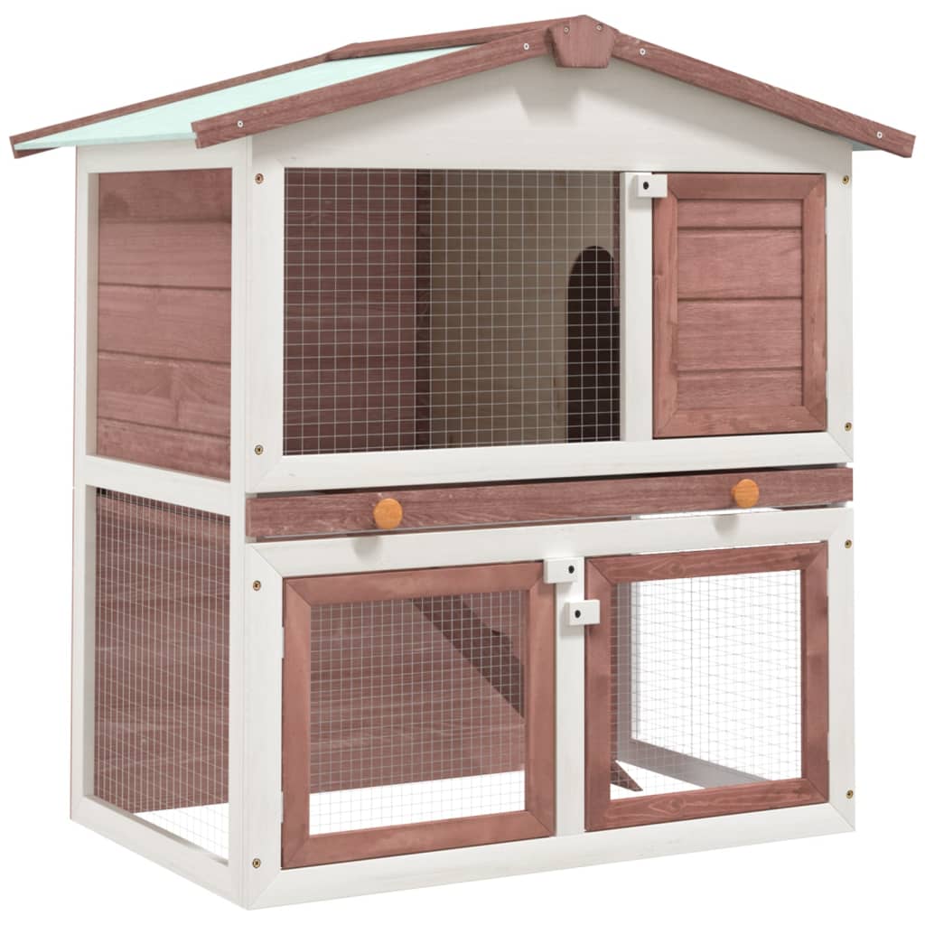 Vidaxl Rabbit Hutch za zunaj s 3 vrati leseno rjavo