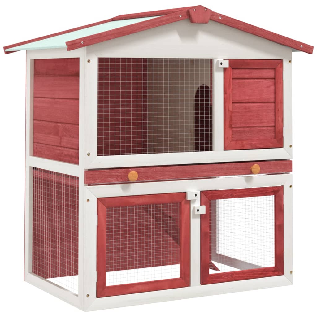 VidaXL Rabbit hutch for outside with 3 doors wood red