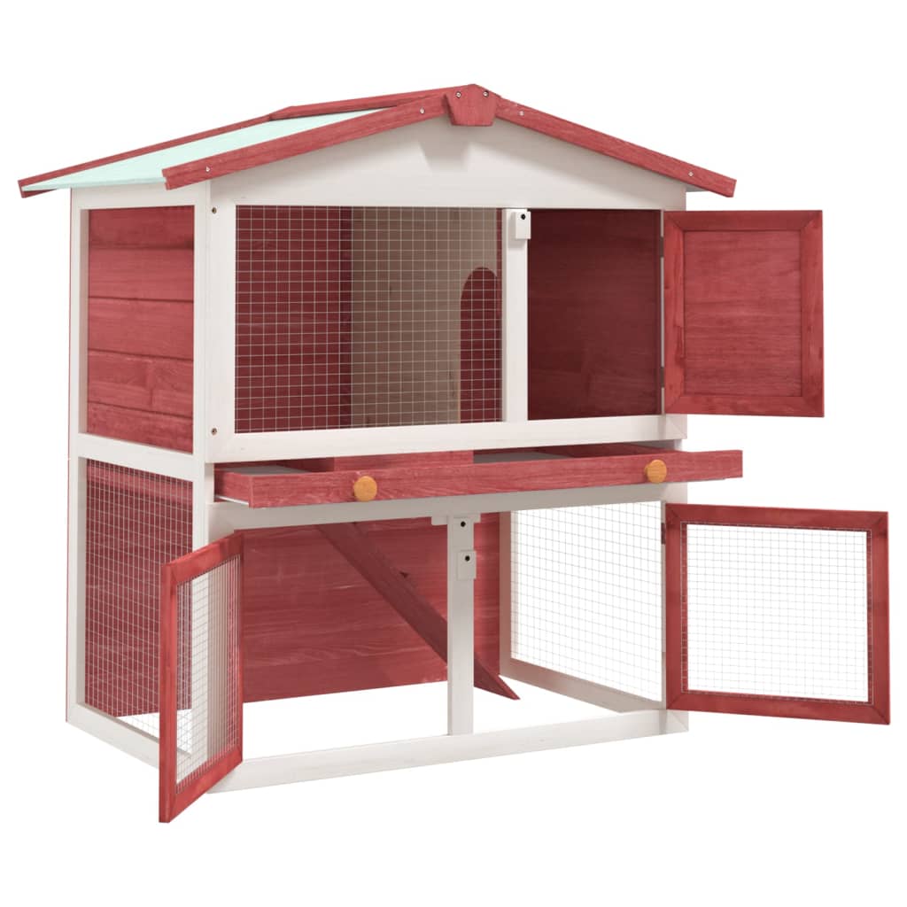 VidaXL Rabbit hutch for outside with 3 doors wood red