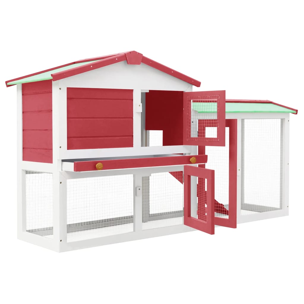 Vidaxl Rabbit Hutch pour extérieur grand 145x45x84 cm en bois rouge et blanc