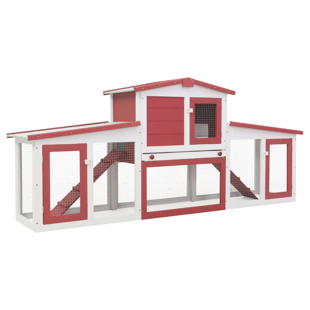 VidaXL Rabbit hutch for outside large 204x45x85 cm wood red and white