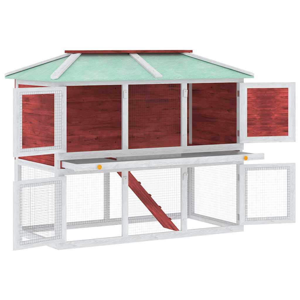 Vidaxl konijnenhok twee verdiepingen hout rood