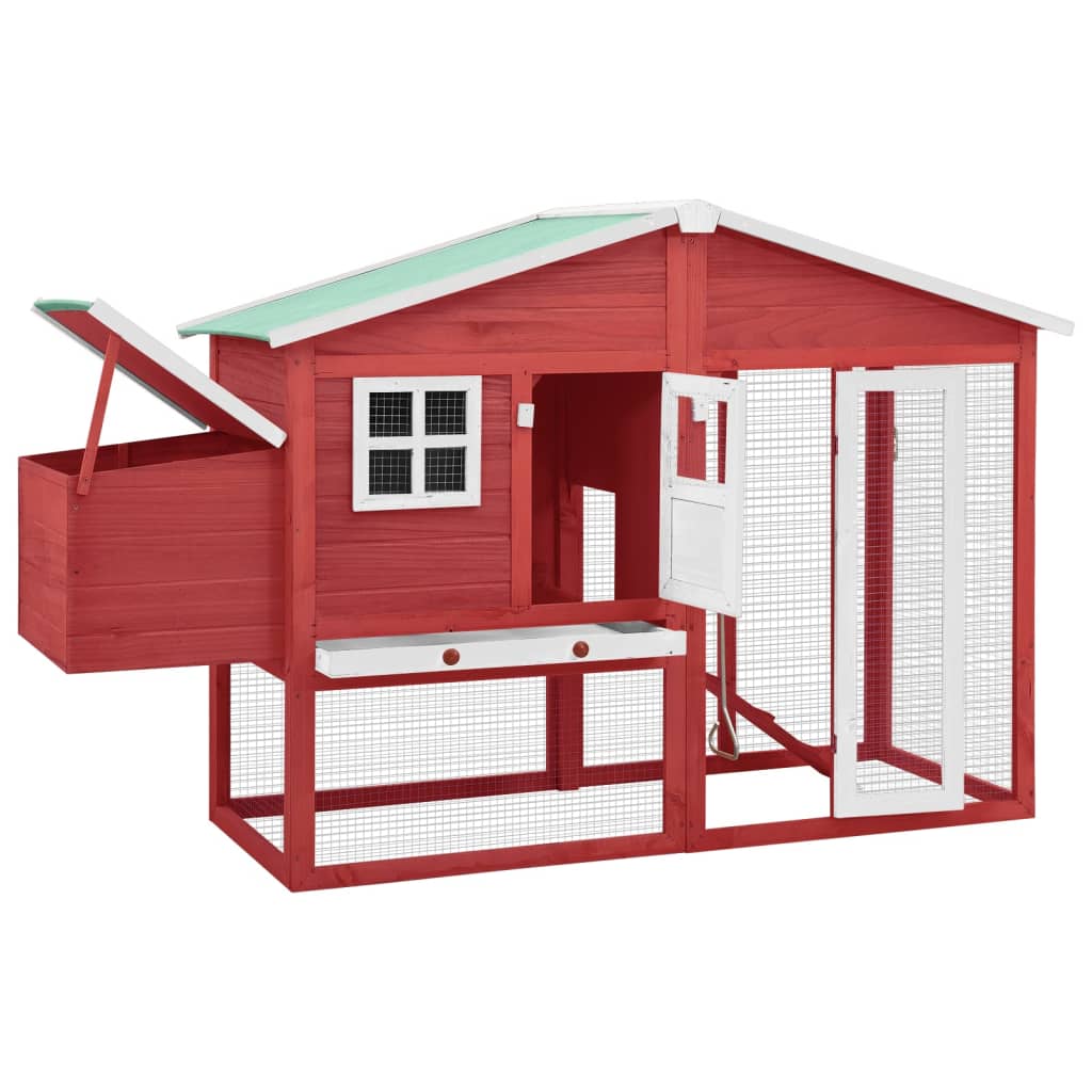 Vidaxl Chicken Coop mit Nistbox Festkiefer Rot und Weiß