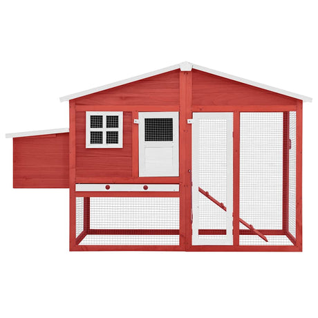 Vidaxl kippenhok met nestkast massief vurenhout rood en wit