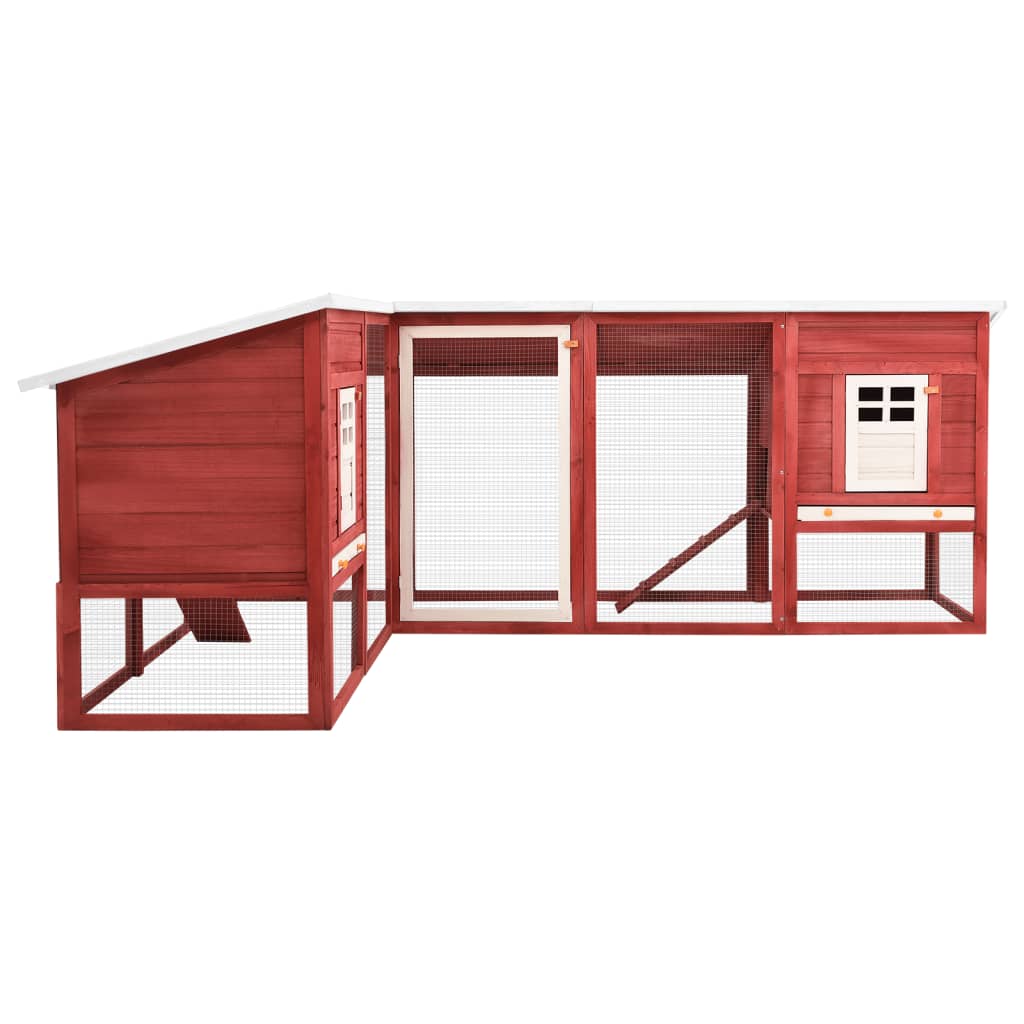 Vidaxl Rabbit Hutch för utanför med Ren Solid Vurenhout Red and White