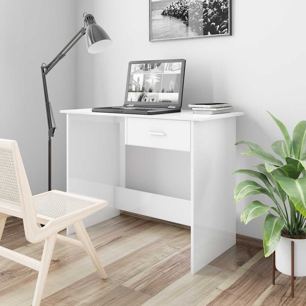 Vidaxl bureau 100x50x76 cm bewerkt hout hoogglans wit