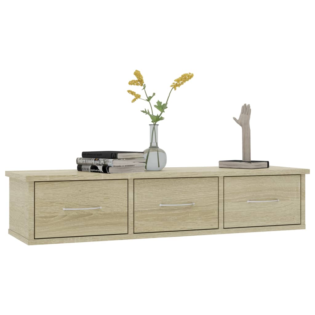 Vidaxl wandschap met lades 88x26x18,5 cm bewerkt hout sonoma eiken