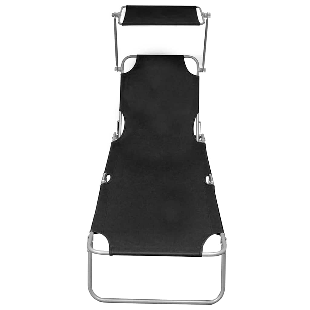 Vidaxl ligbed inklapbaar met luifel aluminium zwart