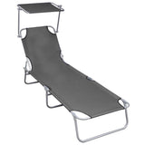 Vidaxl ligbed inklapbaar met luifel aluminium grijs