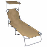 Vidaxl ligbed inklapbaar met luifel aluminium taupe