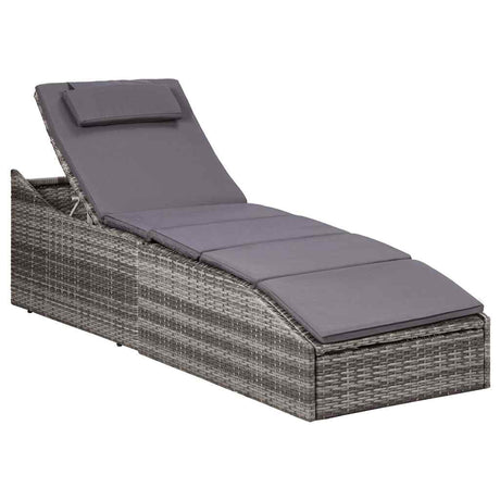 Vidaxl ligbed met kussen poly rattan grijs