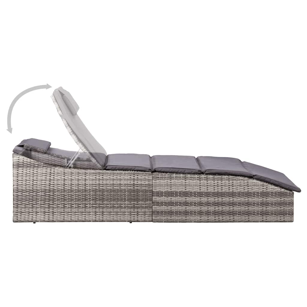 Vidaxl ligbed met kussen poly rattan grijs