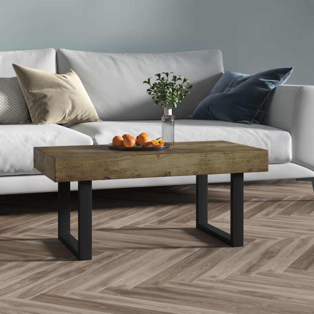 Vidaxl salontafel 90x45x40 cm mdf en ijzer donkerbruin en zwart