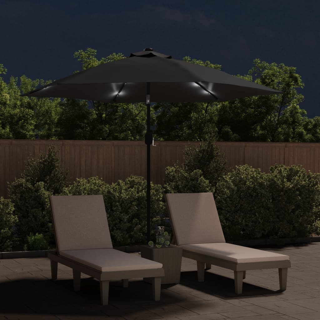 Vidaxl Parasol with LED lighting and steel pole 300 cm Black