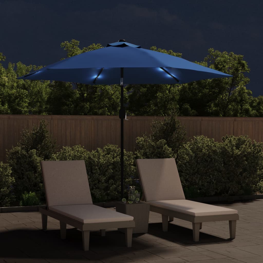 Vidaxl Parasol con illuminazione a LED e palo in acciaio 300 cm blu azzurro