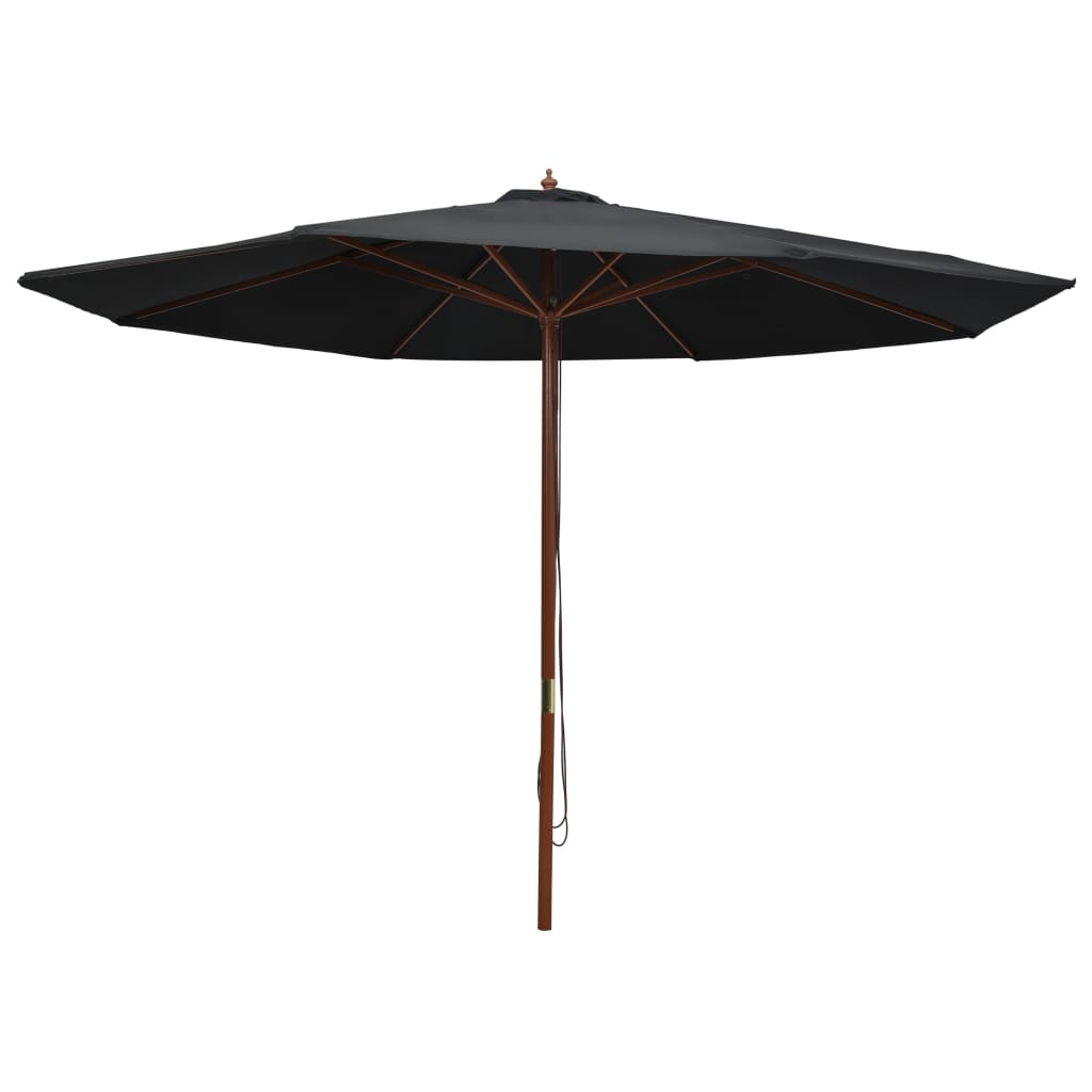 Vidaxl Parasol z leseno palico 350 cm črno