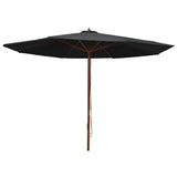 Vidaxl Parasol z leseno palico 350 cm črno