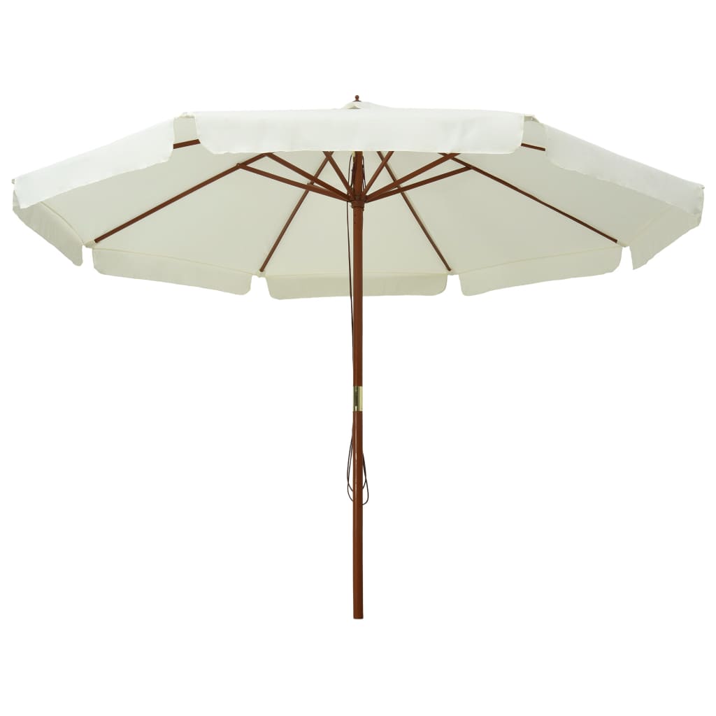 Vidaxl Parasol z leseno palico 330 cm peščeno belo