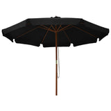 Vidaxl Parasol z leseno palico 330 cm črno