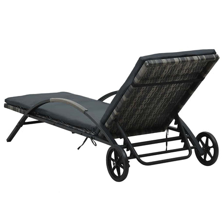 Vidaxl ligbed met kussen en wielen poly rattan antraciet