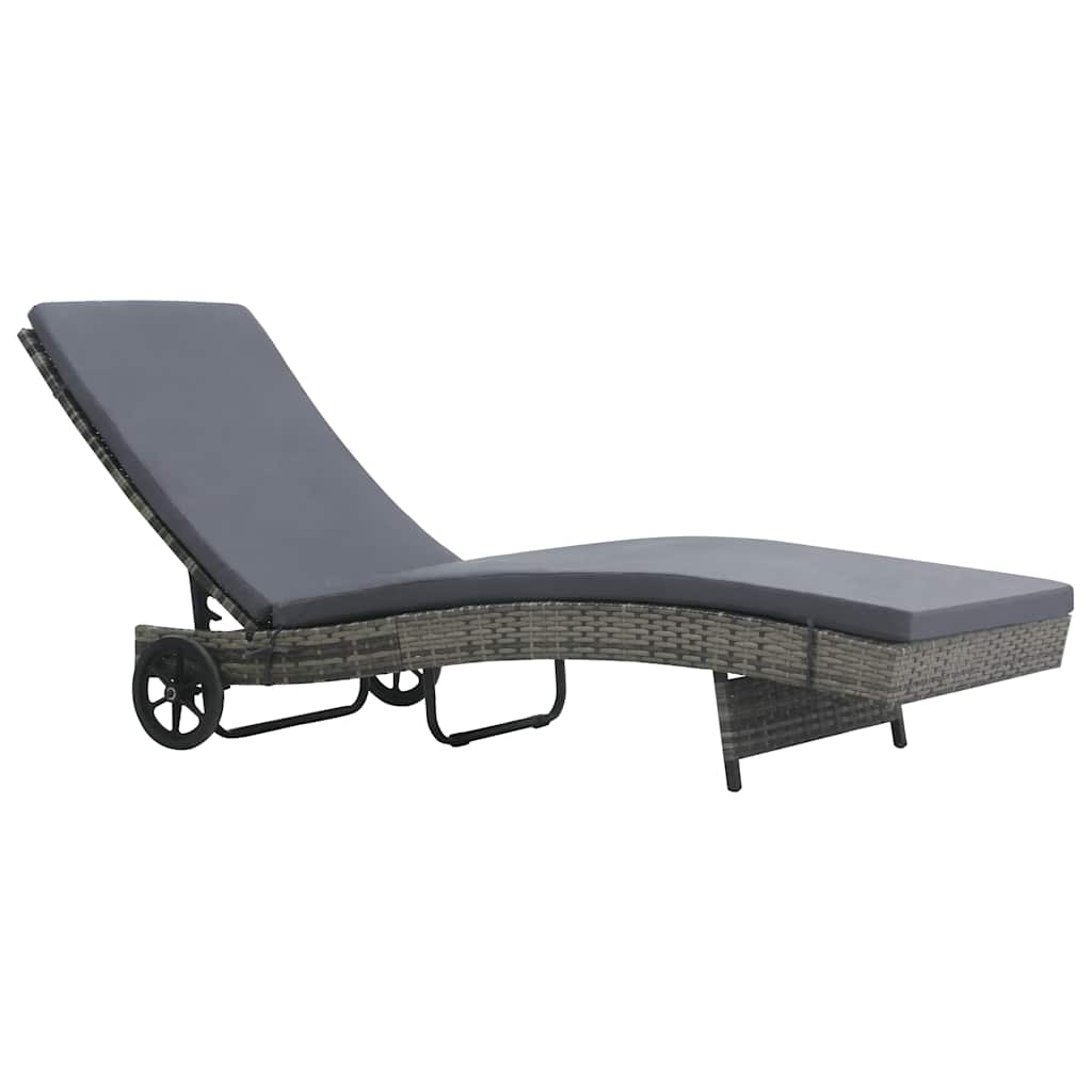 Vidaxl ligbed met wielen en kussen poly rattan antraciet