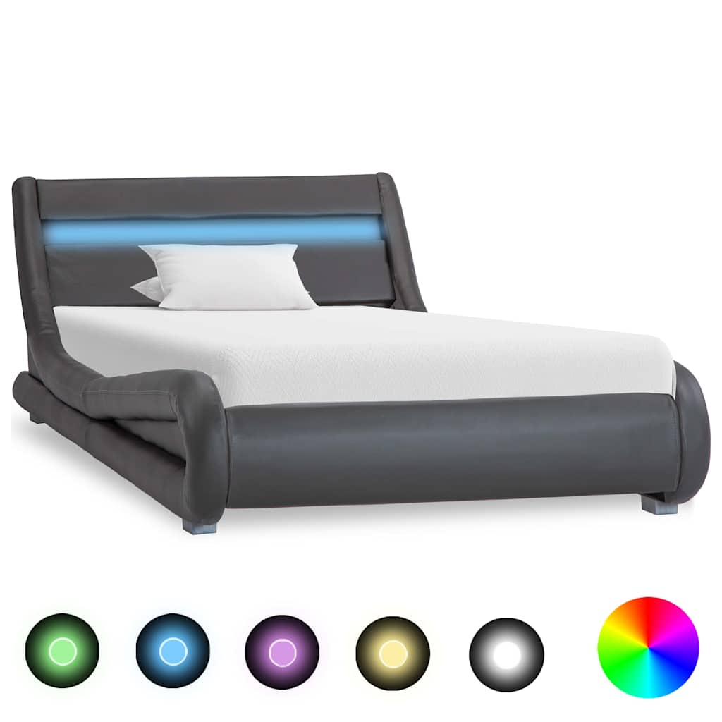 Vidaxl bedframe met led kunstleer grijs 100x200 cm