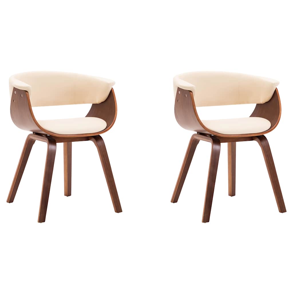 Vidaxl eetkamerstoelen 2 st gebogen hout en kunstleer crèmekleurig
