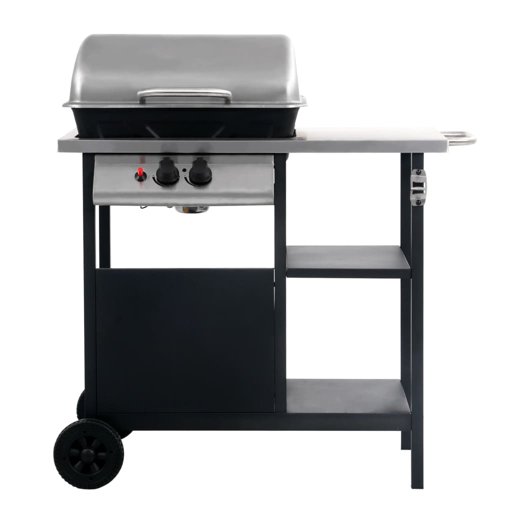 Vidaxl Gasbarbecue with 3-layer side table black and silver colored