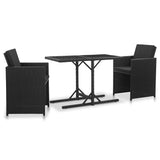 Vidaxl 3-delige tuinset met kussens poly rattan zwart