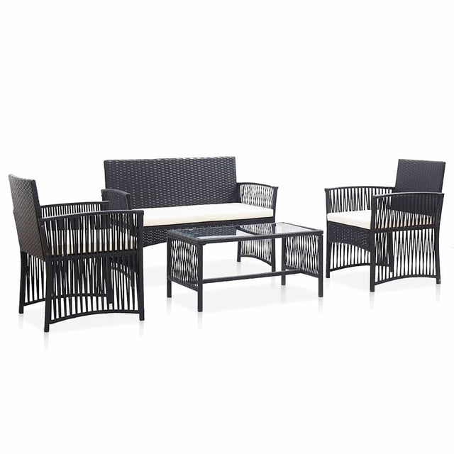 Vidaxl 4-delige loungeset met kussen poly rattan zwart