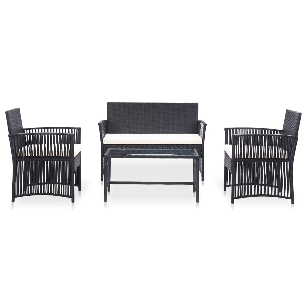 Vidaxl 4-delige loungeset met kussen poly rattan zwart