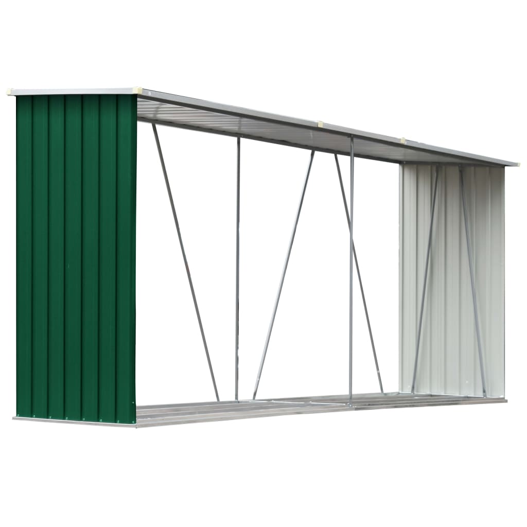 Vidaxl Firewood Shed 330x84x152 cm Galvanisé en acier vert