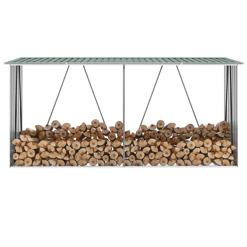 Vidaxl Firewood Shed 330x84x152 cm Galvanisé en acier vert