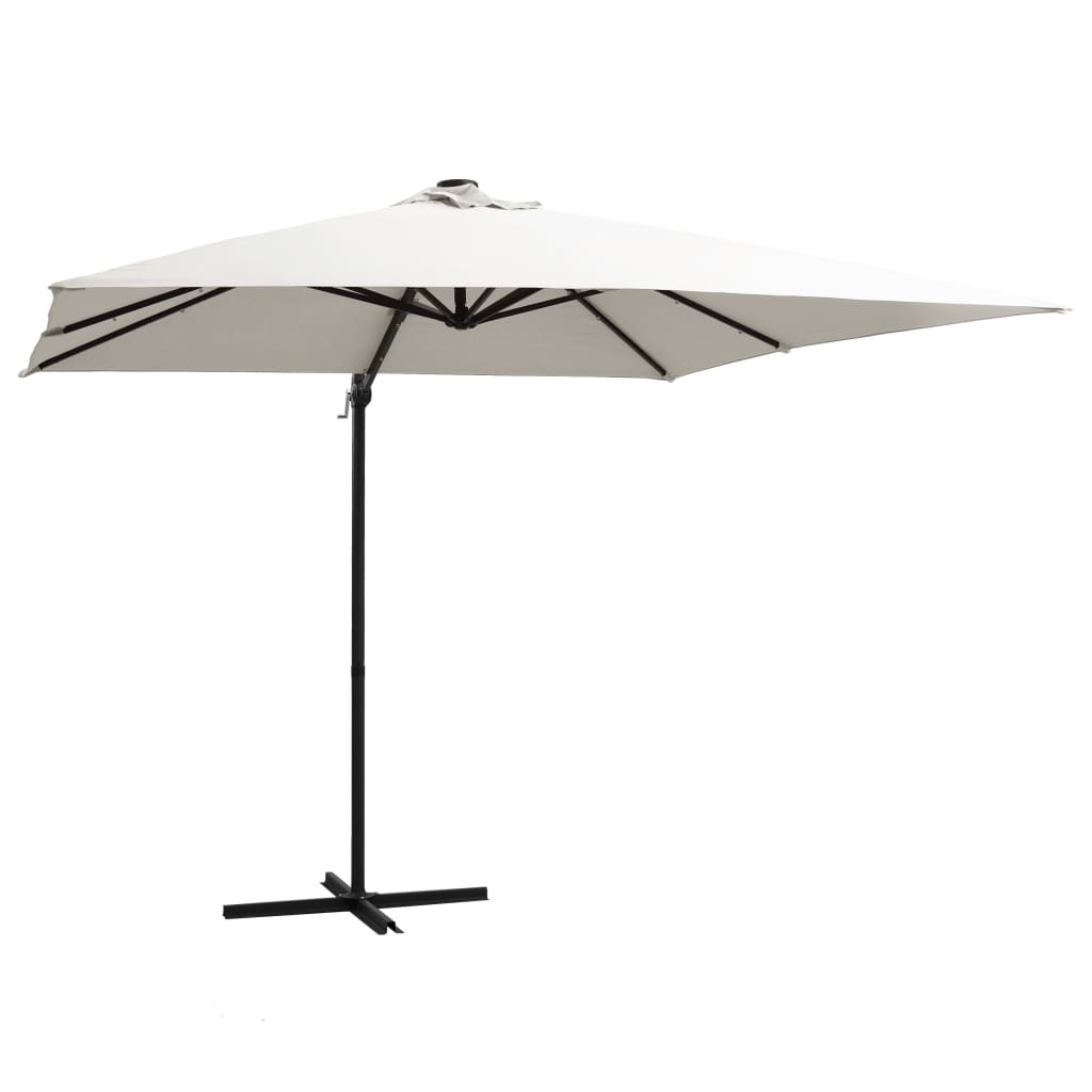 Vidaxl flytende parasol med LED og stålstang 250x250 cm sand -farget