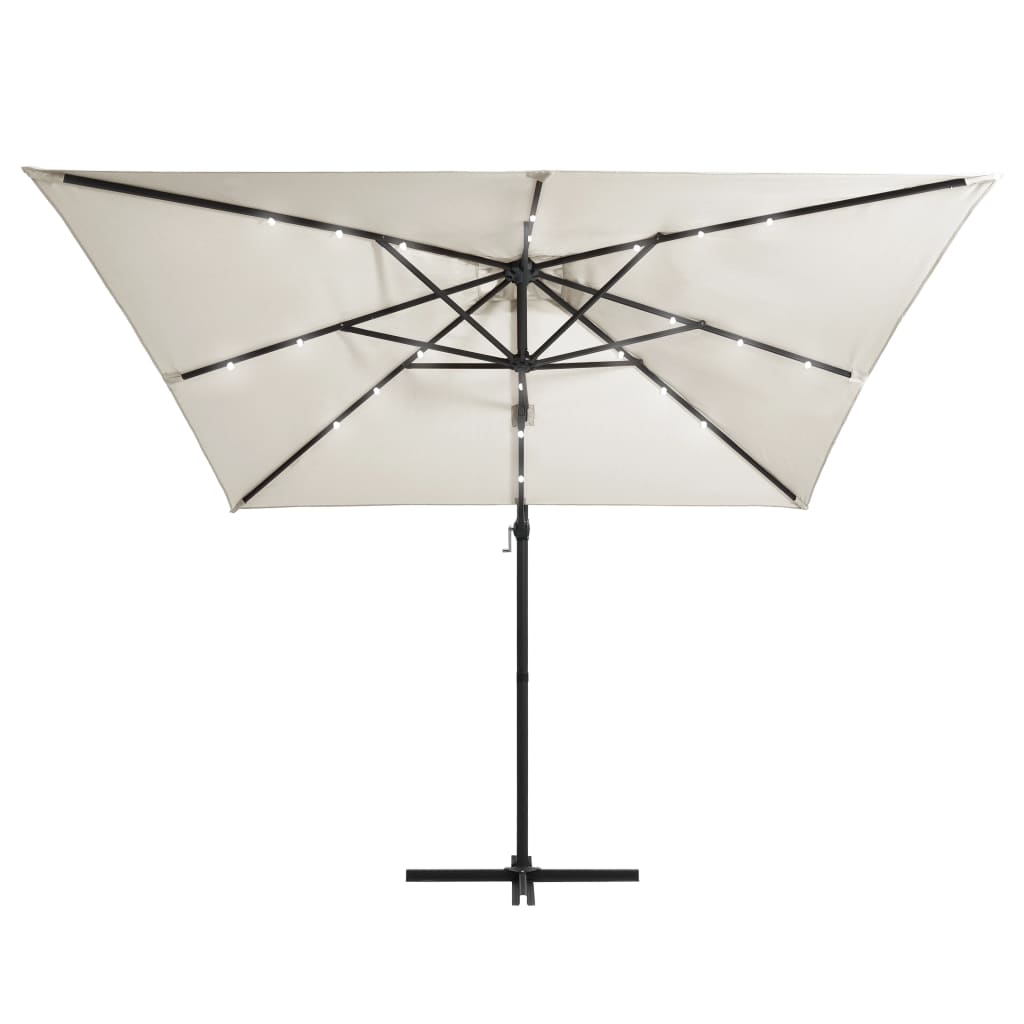 Parasol flotante de Vidaxl con led y poste de acero 250x250 cm de arena con calma