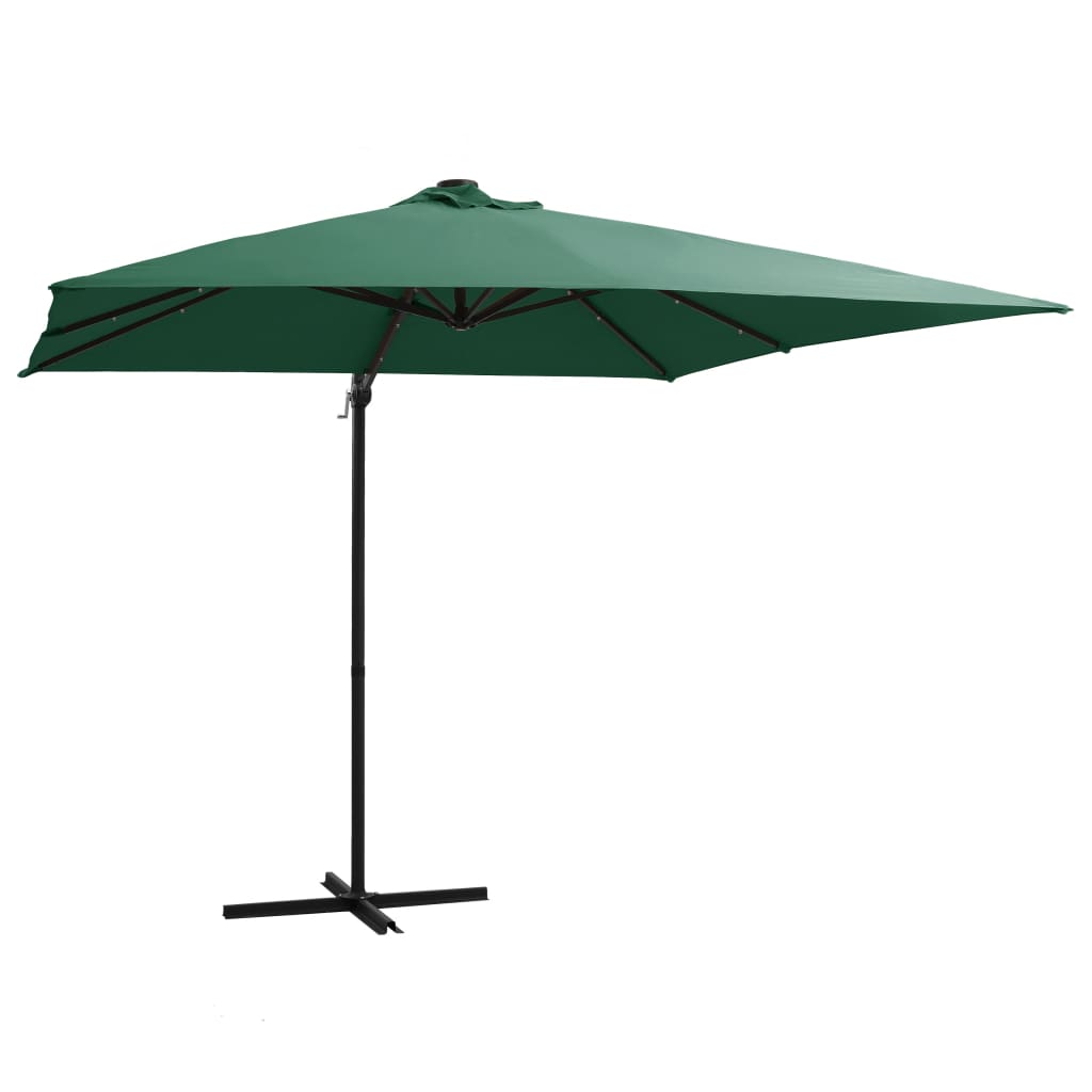 Vidaxl -schwimmendes Parasol mit LED und Stahlpol 250x250 cm Grün