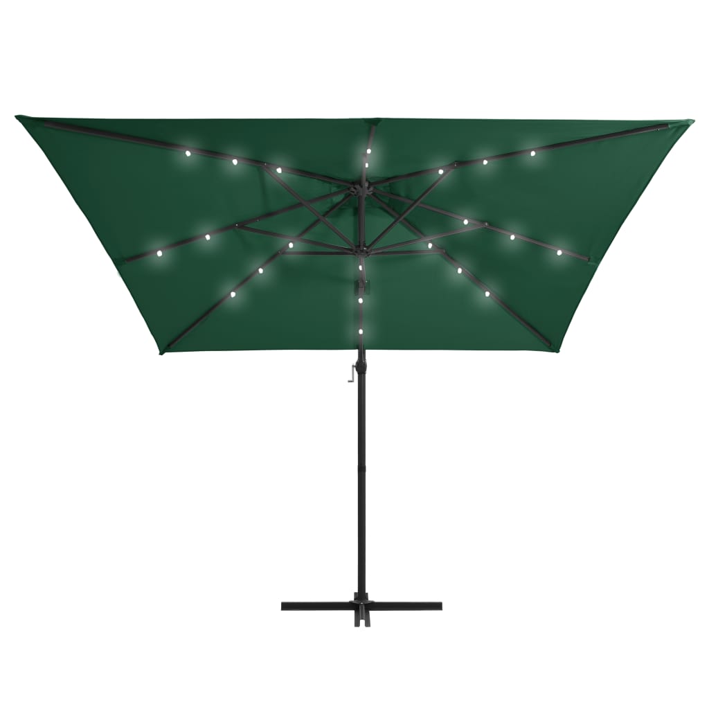 Vidaxl flydende parasol med LED og stålstang 250x250 cm grøn