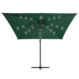 Vidaxl flydende parasol med LED og stålstang 250x250 cm grøn