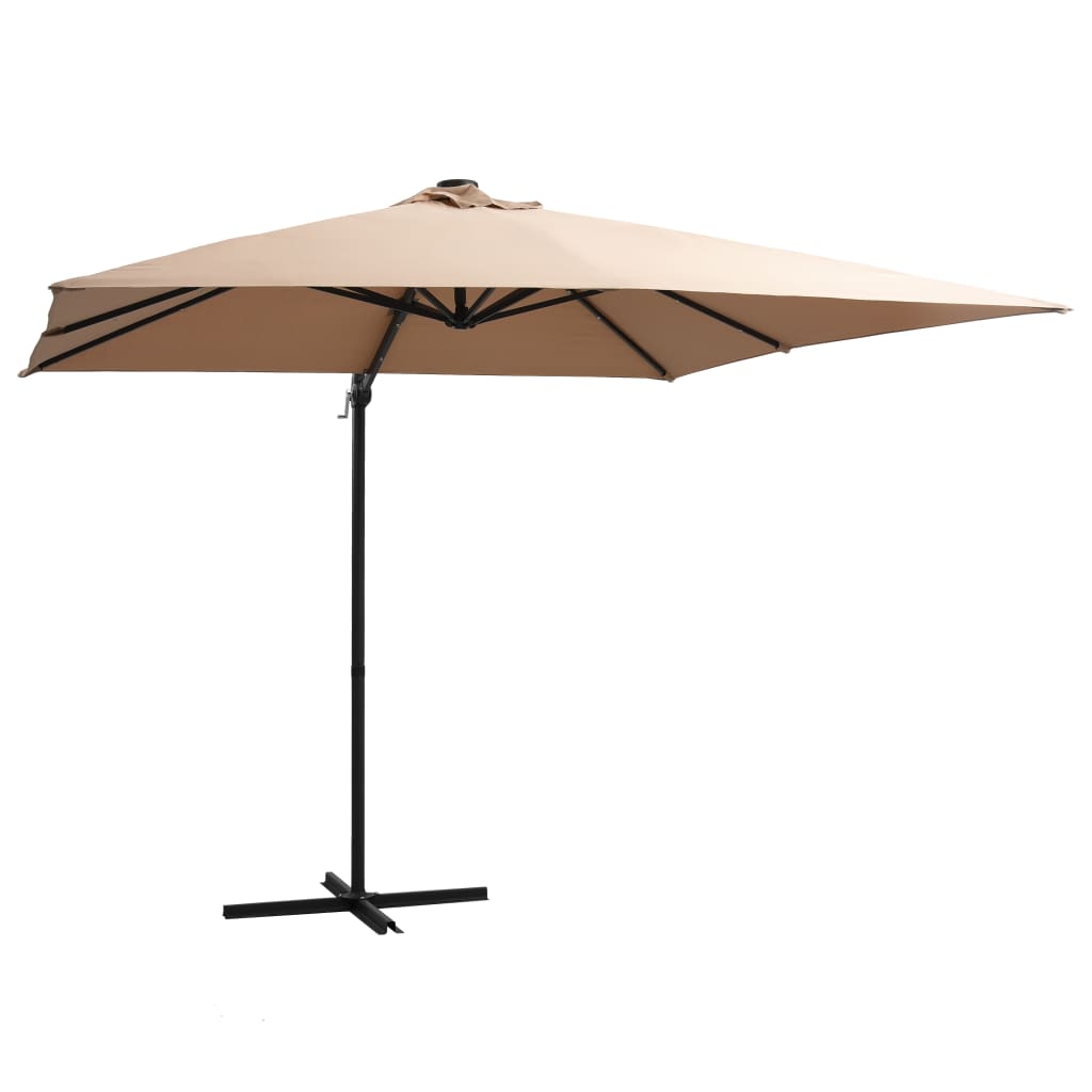 Vidaxl flytende parasol med LED og stålstang 250x250 cm taupe